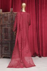 Bin Saeed Stitched 3 Piece Luxury Plain Emb Cotton Vol-03 Collection-PC-1808-Red