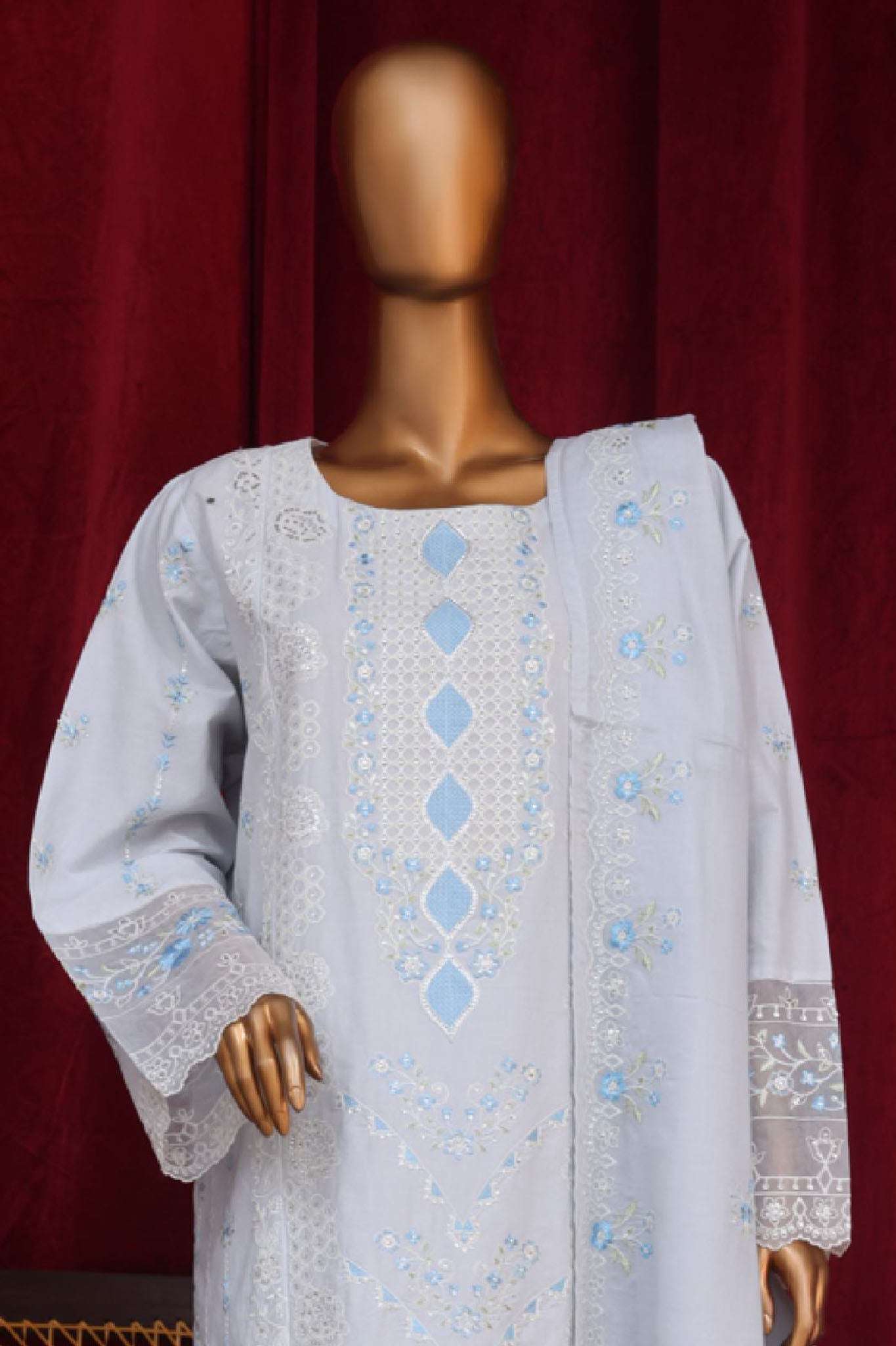 Bin Saeed Stitched 3 Piece Luxury Plain Cotton Vol-01 Collection-PC-28619-White