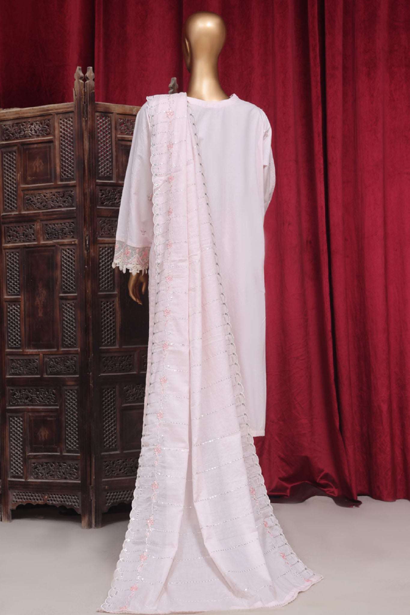 Bin Saeed Stitched 3 Piece Luxury Plain Cotton Vol-01 Collection-PC-28621-Light Pink