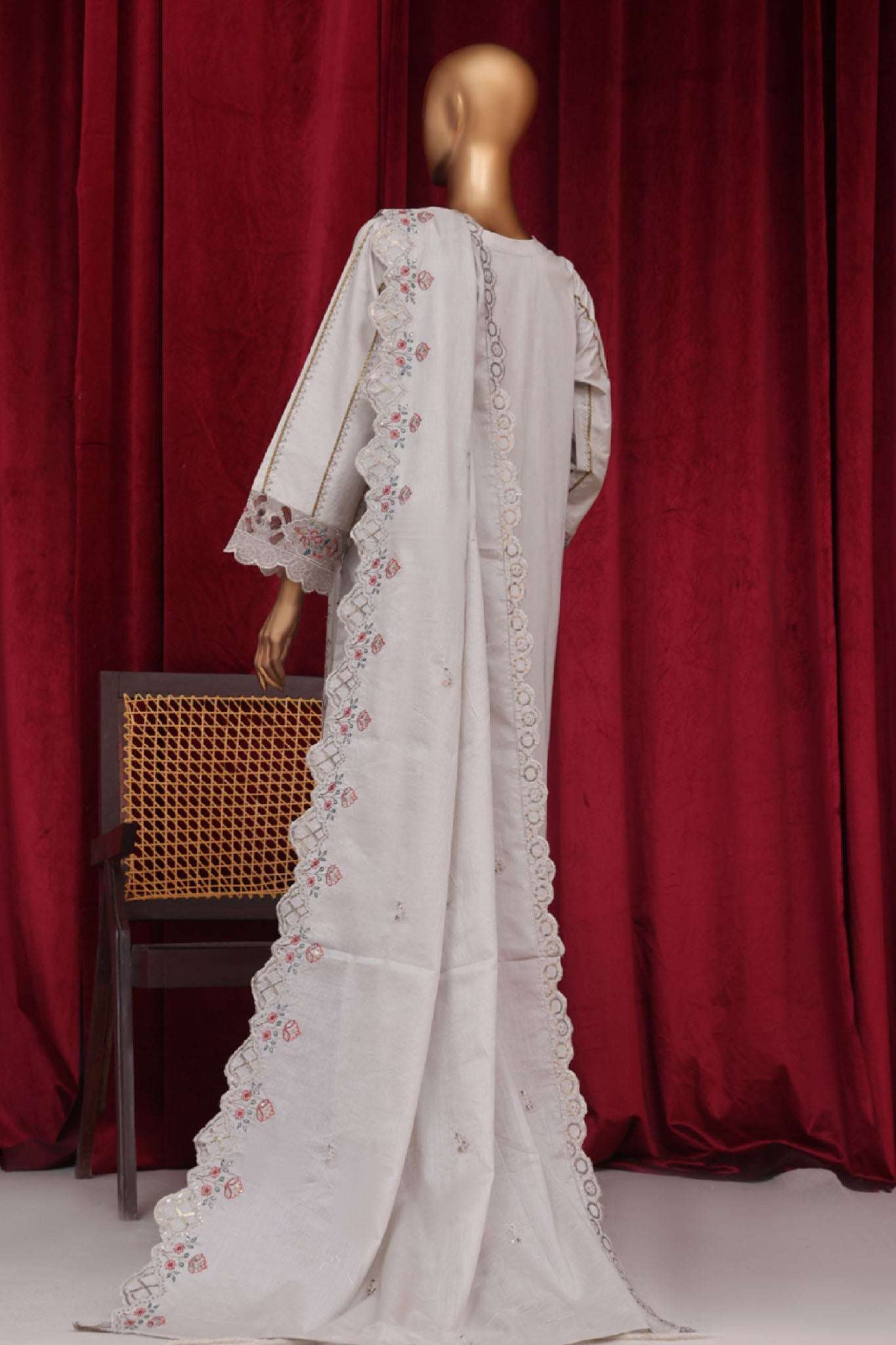 Bin Saeed Stitched 3 Piece Luxury Plain Cotton Vol-01 Collection-PC-28622-Off White