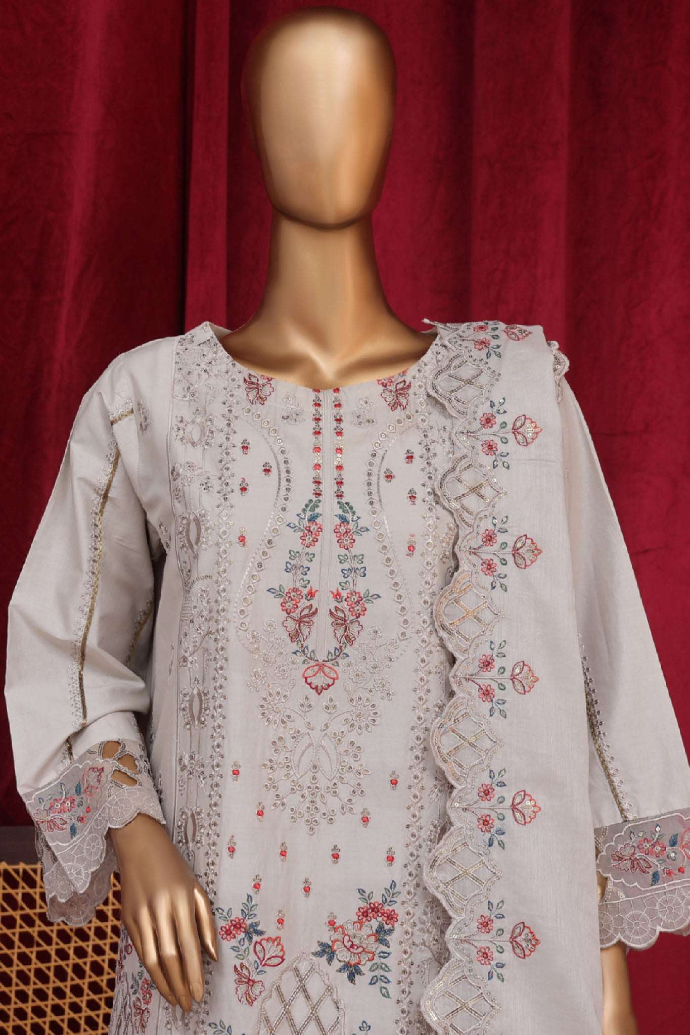Bin Saeed Stitched 3 Piece Luxury Plain Cotton Vol-01 Collection-PC-28622-Off White