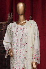 Bin Saeed Stitched 3 Piece Luxury Plain Cotton Vol-01 Collection-PC-28624-Off White