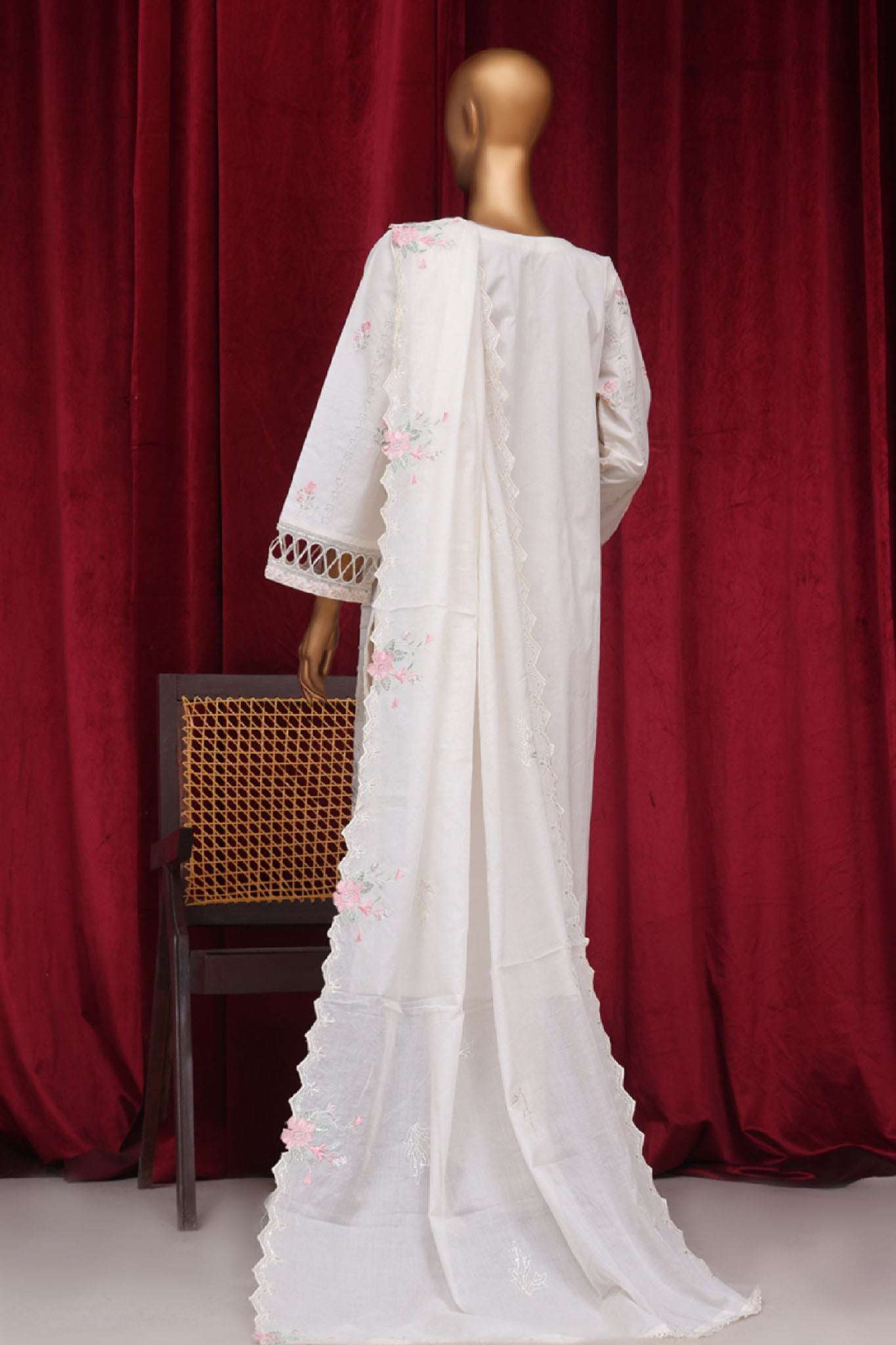 Bin Saeed Stitched 3 Piece Luxury Plain Cotton Vol-01 Collection-PC-28627-White