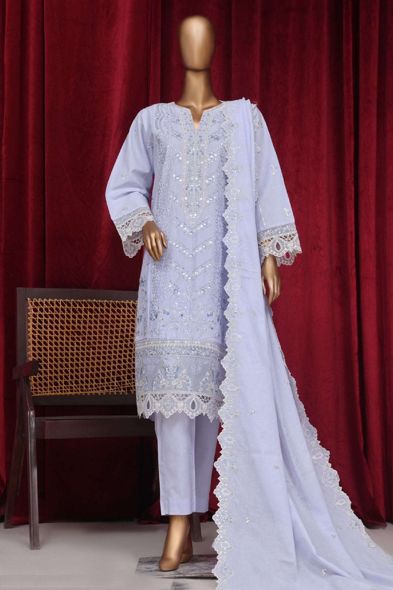 Bin Saeed Stitched 3 Piece Luxury Plain Cotton Vol-01 Collection-PC-28628-Light Grey