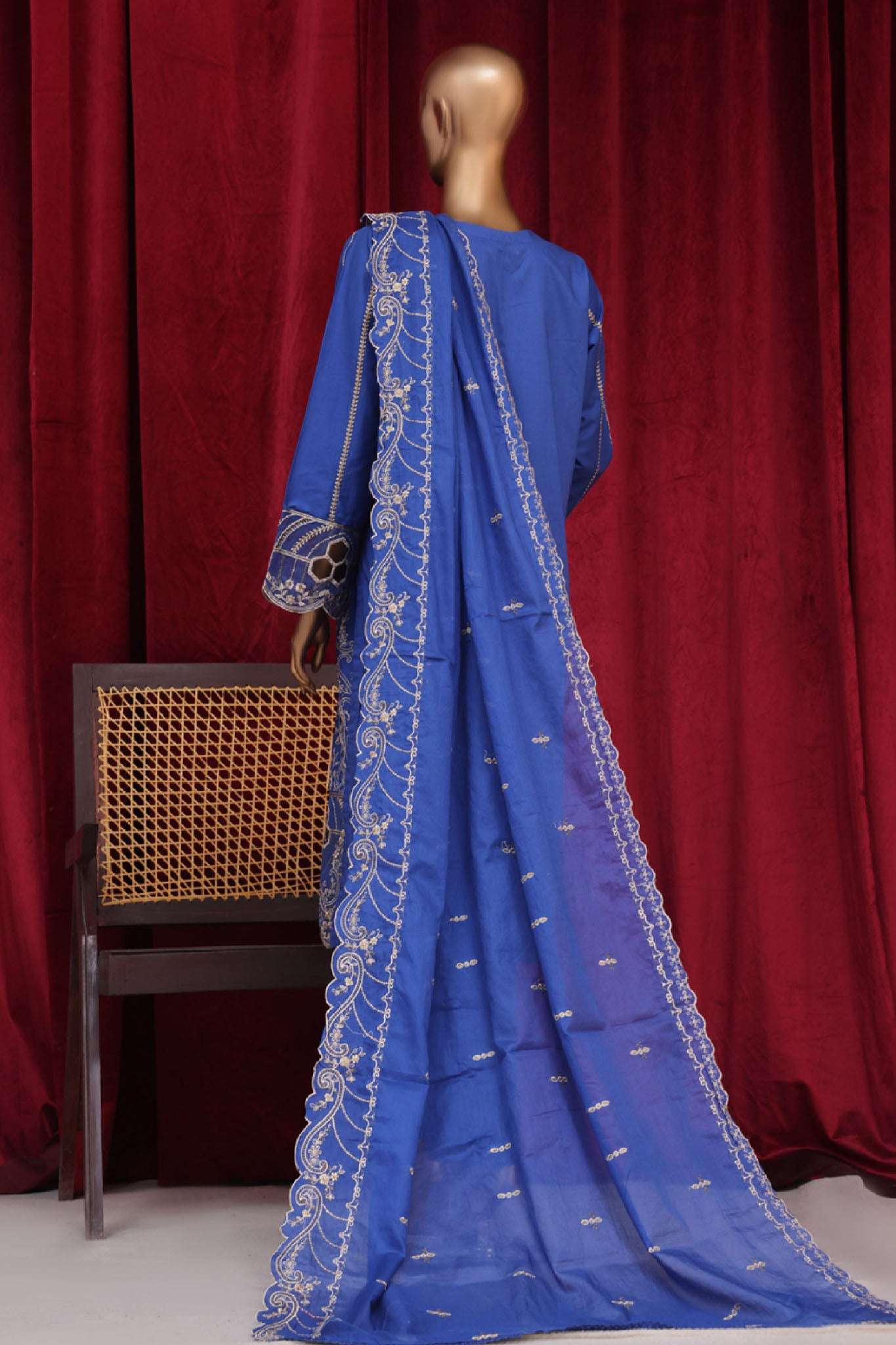 Bin Saeed Stitched 3 Piece Luxury Plain Cotton Vol-01 Collection-PC-28665-Blue