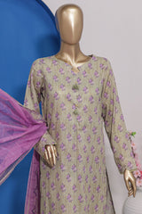 HZ Platinum Unstitched 3 Piece Digital Printed Co Ords Suit-PCP-05-A
