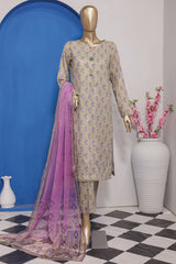 HZ Platinum Unstitched 3 Piece Digital Printed Co Ords Suit-PCP-05-A