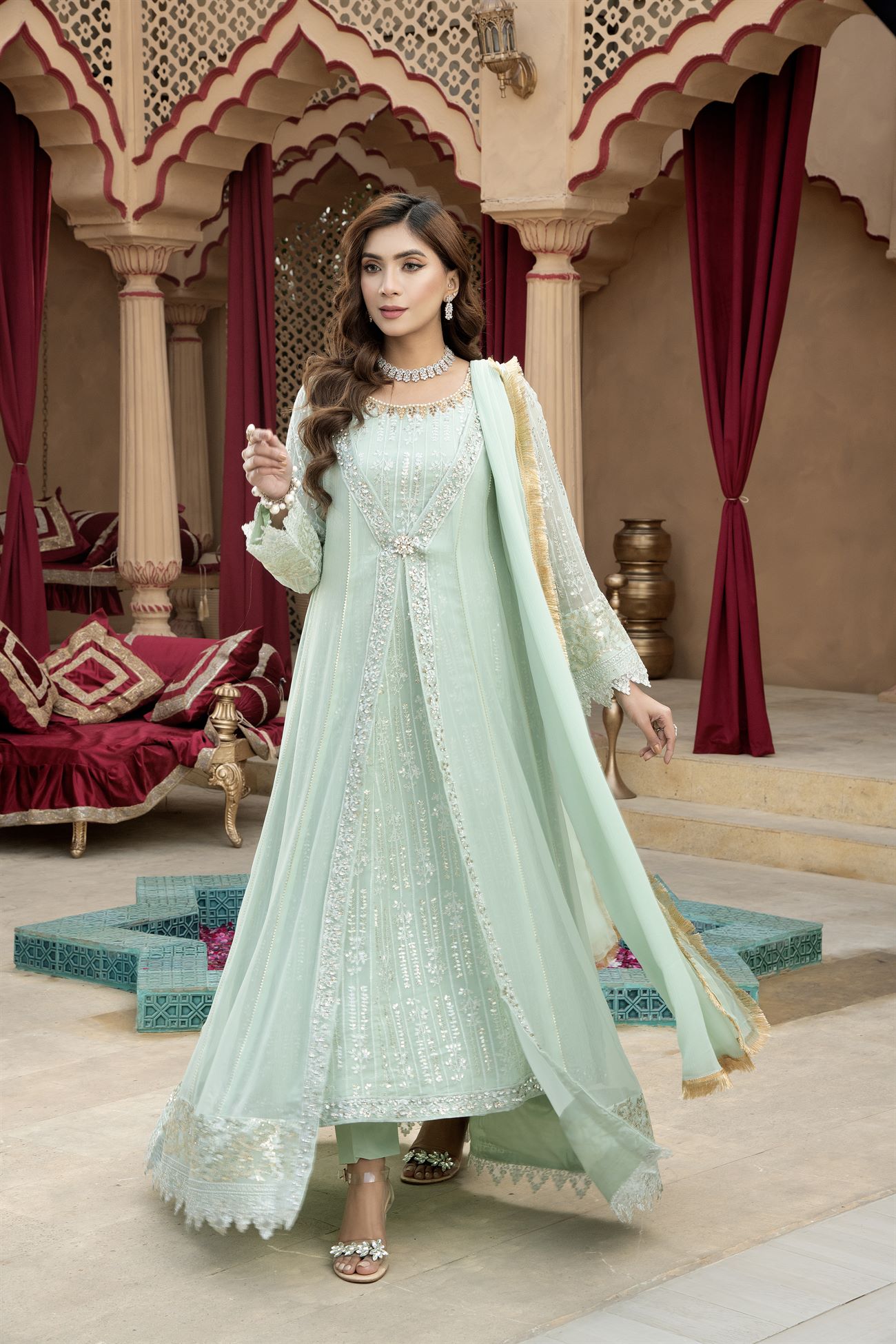 Manahils Stitched Formals Kurti-B-005-Aqua
