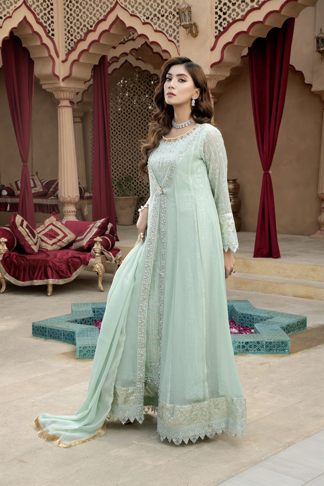Manahils Stitched Formals Kurti-B-005-Aqua