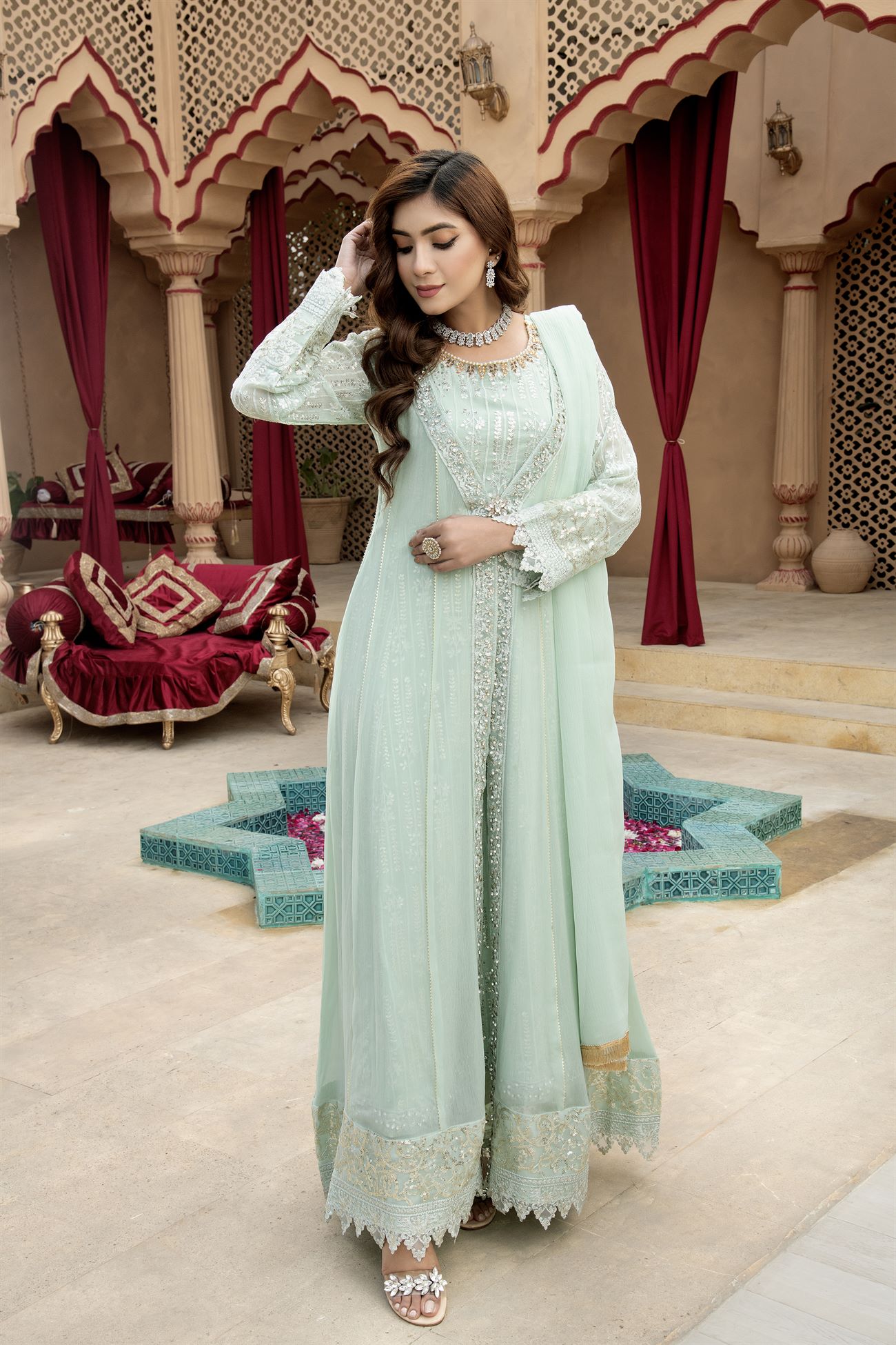 Manahils Stitched Formals Kurti-B-005-Aqua