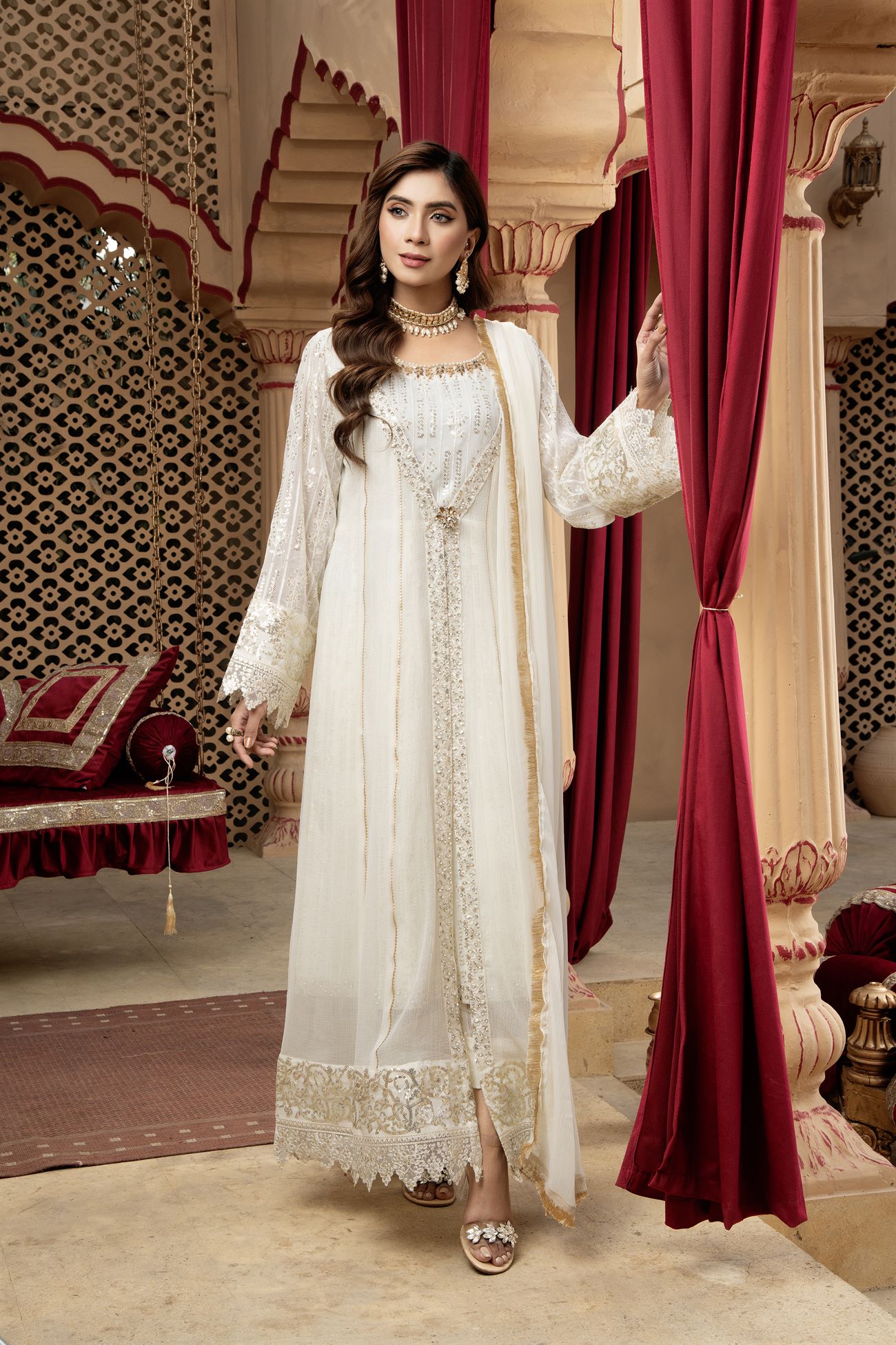 Manahils Stitched Formals Kurti-B-005-Off White
