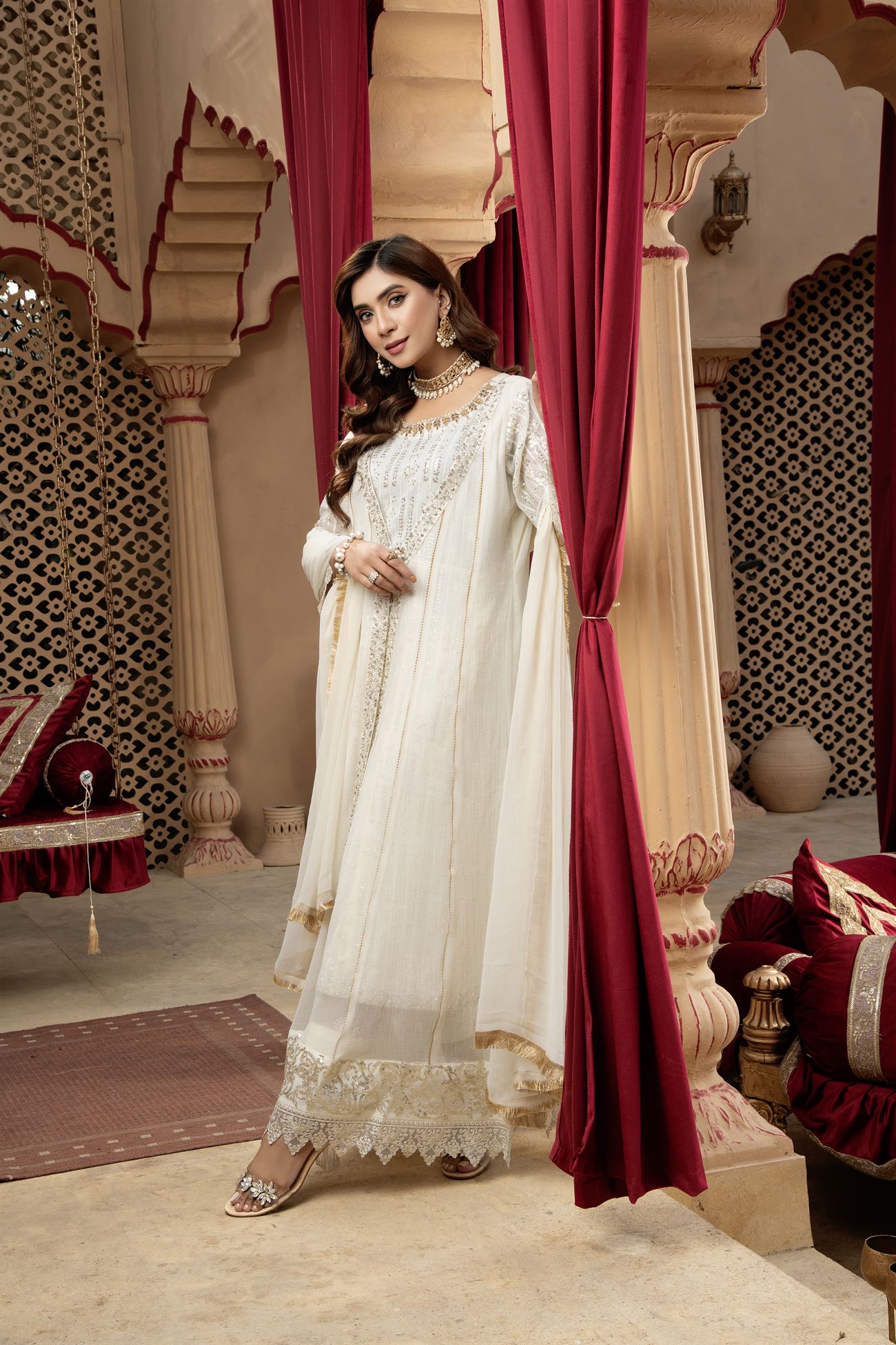 Manahils Stitched Formals Kurti-B-005-Off White