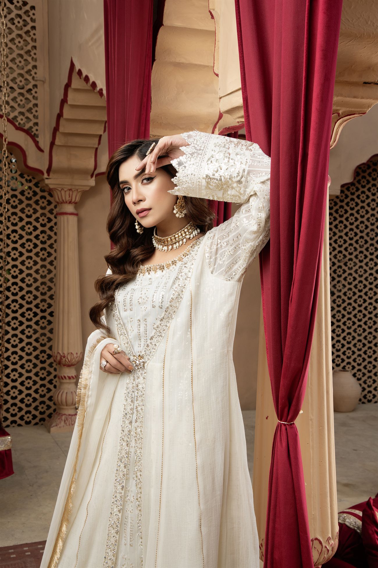 Manahils Stitched Formals Kurti-B-005-Off White