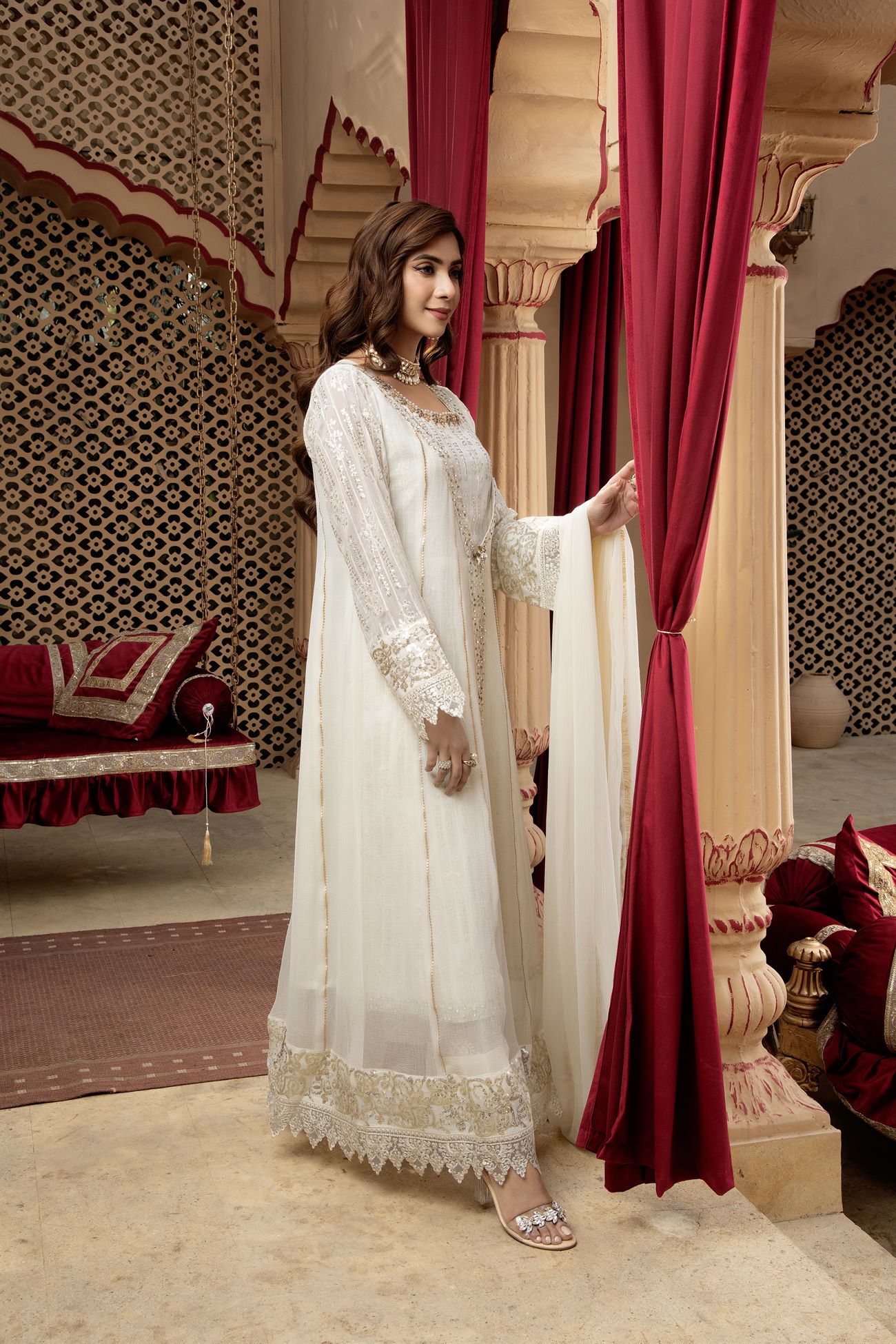 Manahils Stitched Formals Kurti-B-005-Off White