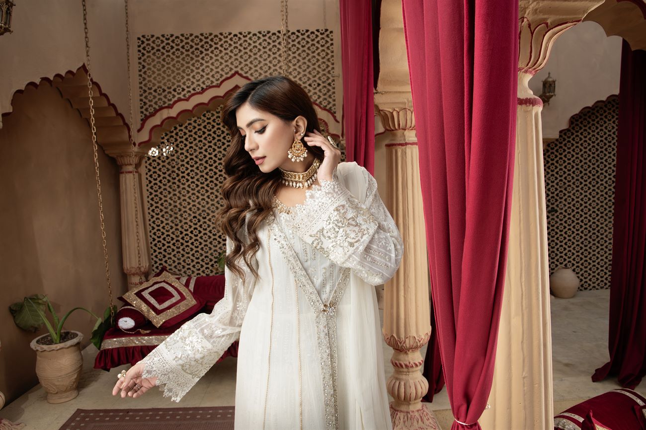 Manahils Stitched Formals Kurti-B-005-Off White