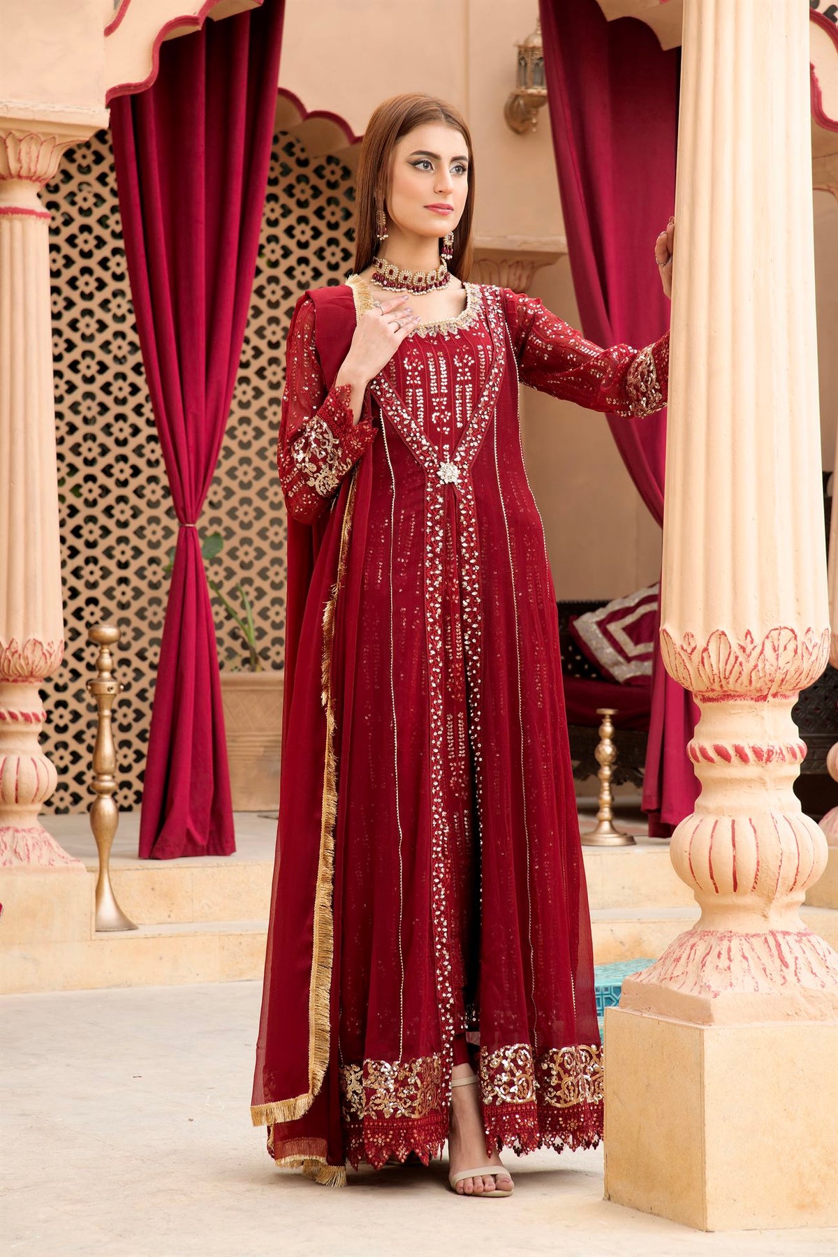 Manahils Stitched Formals Kurti-B-005-Mehroon