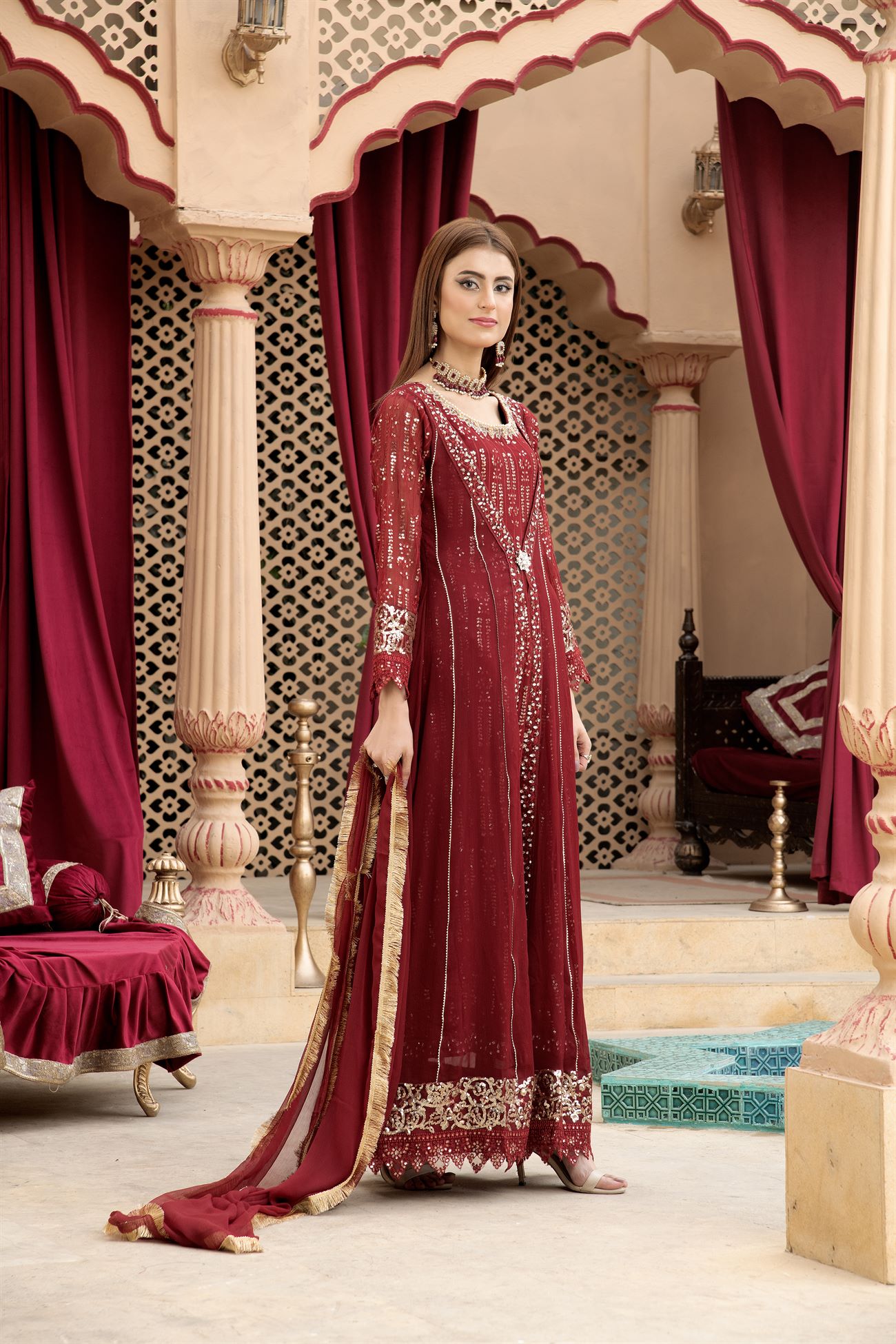 Manahils Stitched Formals Kurti-B-005-Mehroon