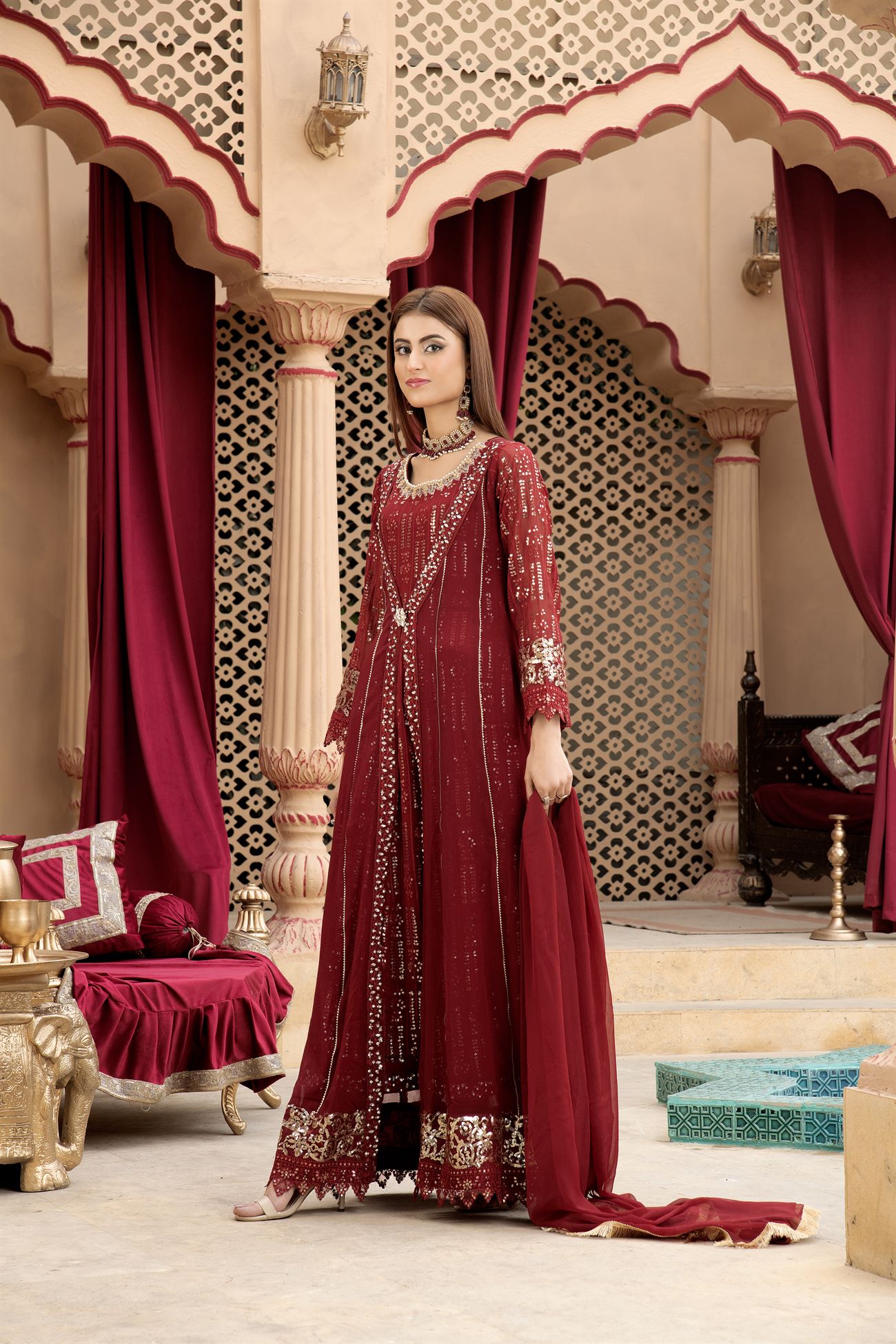 Manahils Stitched Formals Kurti-B-005-Mehroon
