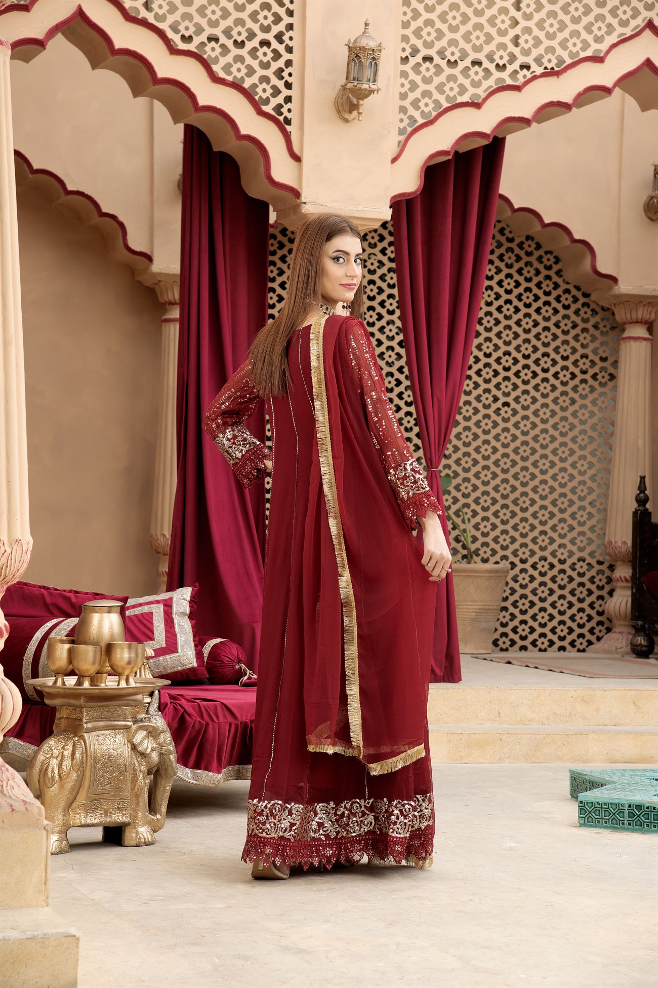Manahils Stitched Formals Kurti-B-005-Mehroon