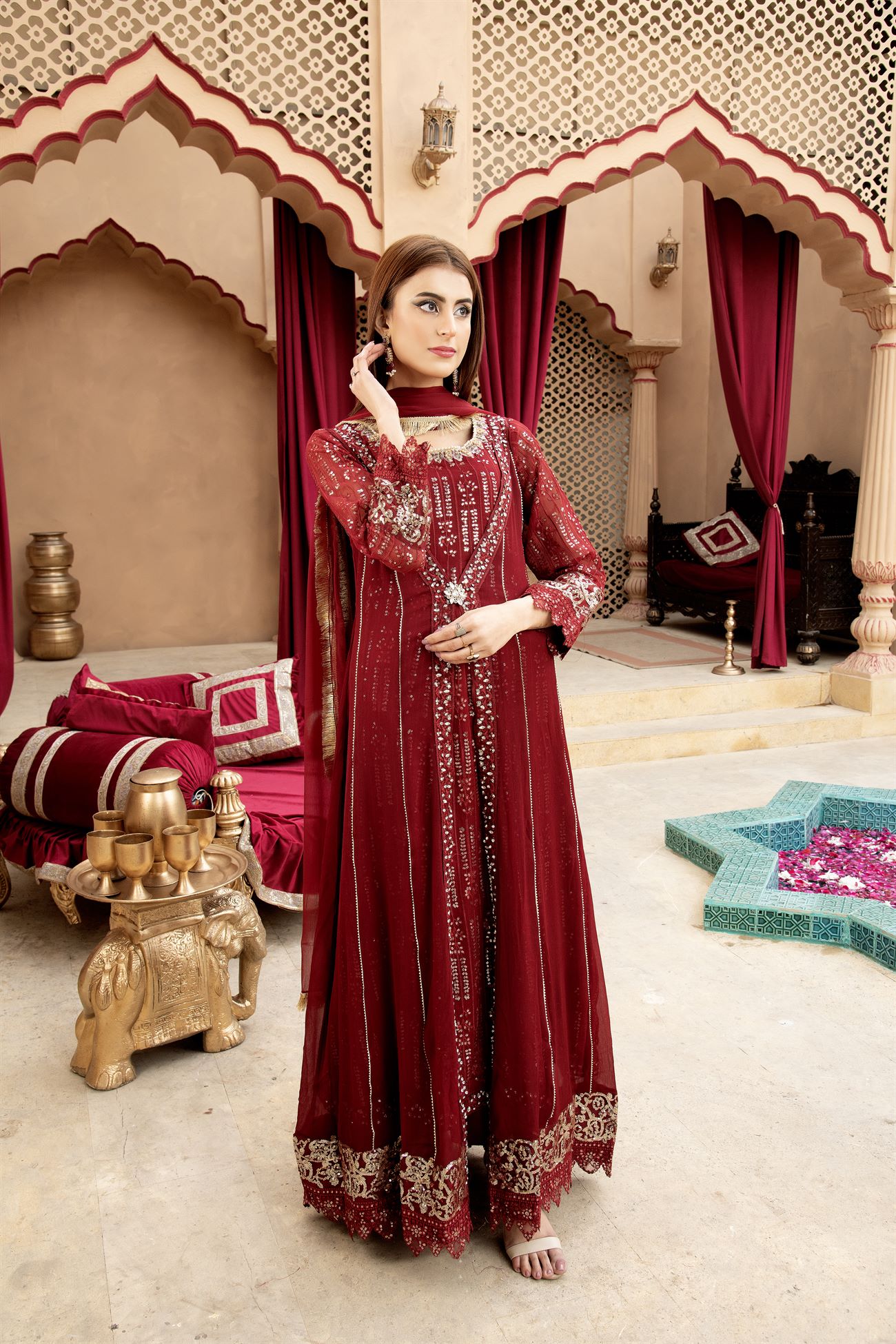 Manahils Stitched Formals Kurti-B-005-Mehroon