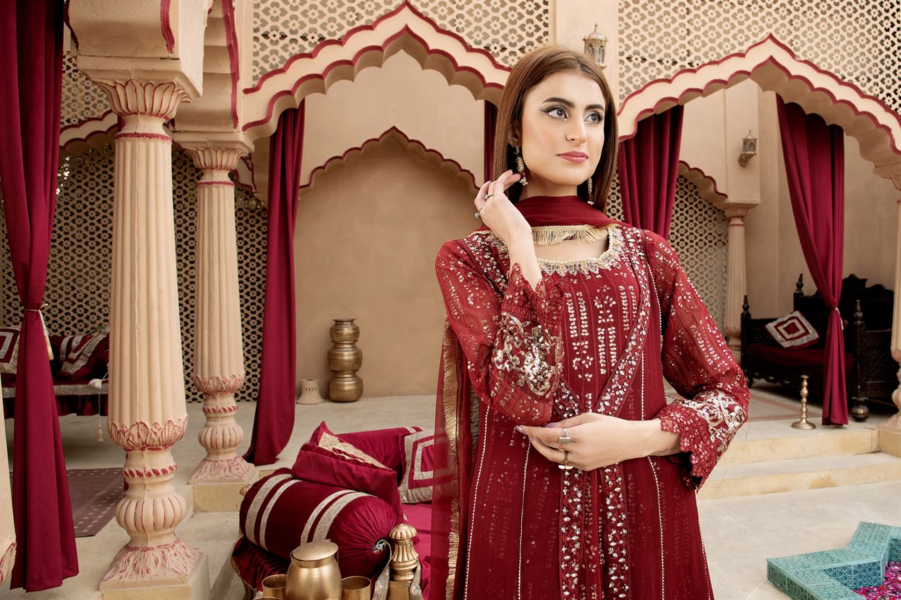 Manahils Stitched Formals Kurti-B-005-Mehroon