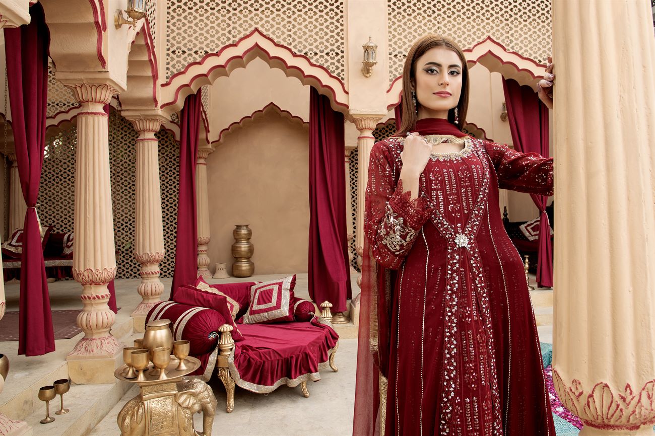 Manahils Stitched Formals Kurti-B-005-Mehroon