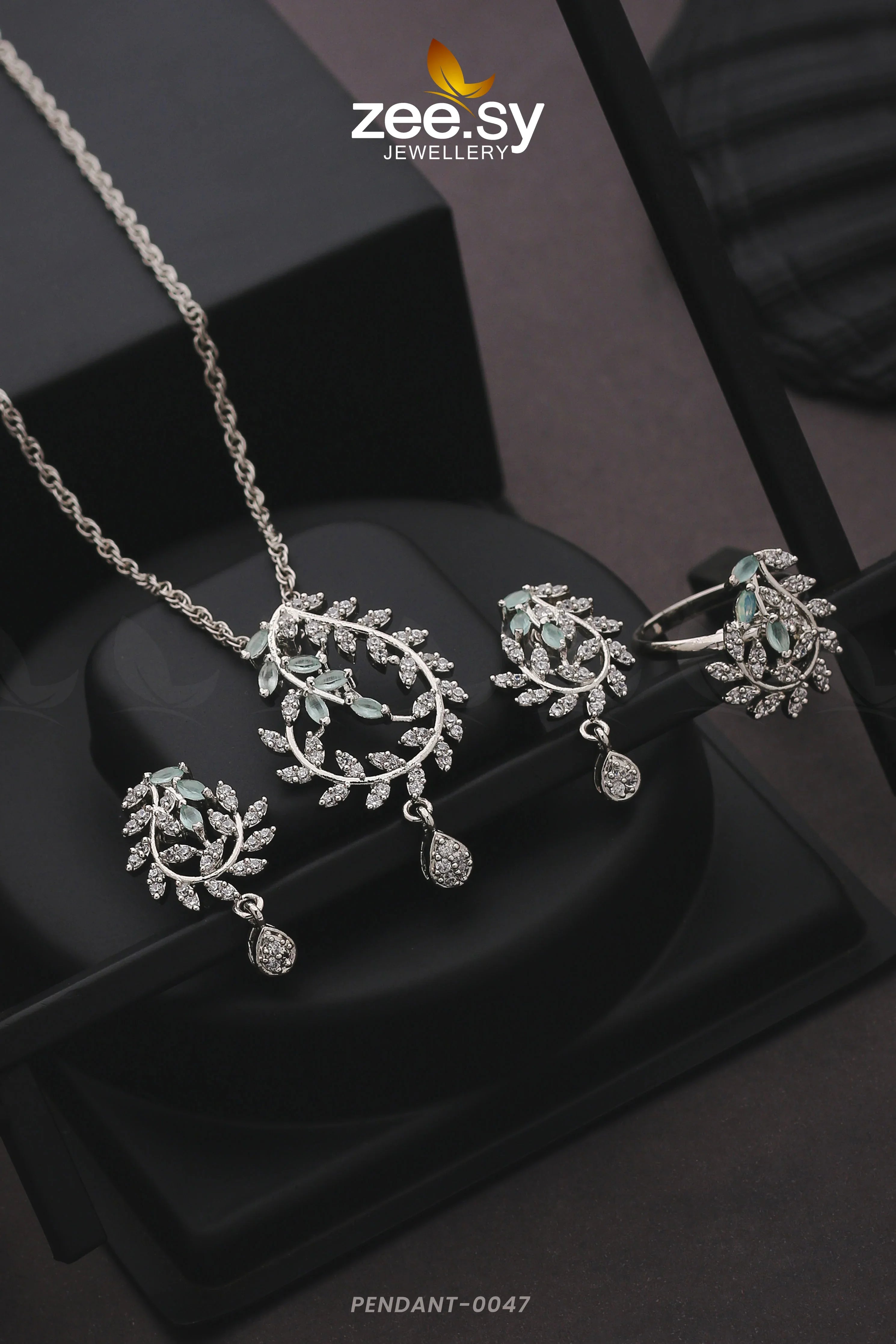 PENDANT-0047 Silver Mint Green - Zeesy Jewellery