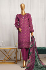 Damask by Hz Stitched 3 Piece Digital Printed Jacquard Suit-PJL-702-Purple