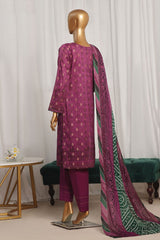 Damask by Hz Stitched 3 Piece Digital Printed Jacquard Suit-PJL-702-Purple