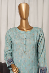 Damask by Hz Stitched 3 Piece Digital Printed Jacquard Suit-PJL-703-Ferozi