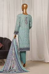 Damask by Hz Stitched 3 Piece Digital Printed Jacquard Suit-PJL-703-Ferozi