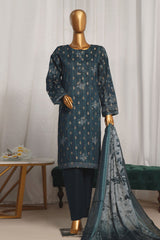 Damask by Hz Stitched 3 Piece Digital Printed Jacquard Suit-PJL-707-Teal