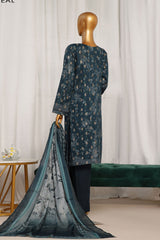 Damask by Hz Stitched 3 Piece Digital Printed Jacquard Suit-PJL-707-Teal