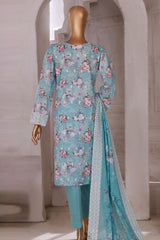 HZ Stitched 3 Piece Printkari Emb Lawn Suit-PKL-404