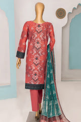 HZ Printkari Stitched 3 Piece Emb Chikankari Lawn Suit-PLC-410