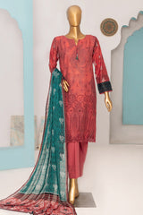 HZ Printkari Stitched 3 Piece Emb Chikankari Lawn Suit-PLC-410