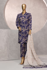 Florence Wintry By HZ Stitched 3 Piece Printed Linen Suit-PLC-907