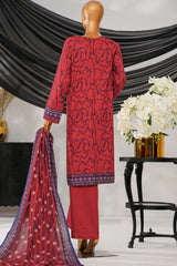 Intermix Thread & Needle By HZ Stitched 3 Piece Emb Cambric Suit-POEL-3P-007-Red