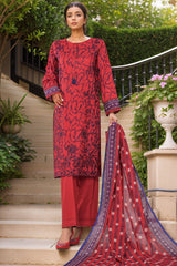 Intermix Thread & Needle By HZ Stitched 3 Piece Emb Cambric Suit-POEL-3P-007-Red
