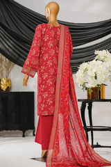 Intermix Thread & Needle By HZ Stitched 3 Piece Emb Cambric Suit-POEL-3P-009-Maroon