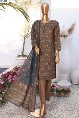 HZ Platinum Unstitched 3 Piece Digital Printed Lawn Suit-PPC-01