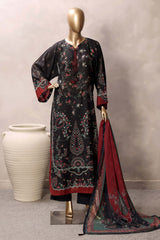 Sada Bahar Stitched 3 Piece Mid Summer Cotton Kaftan Suit-PR-1287-BLACK