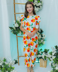 Suitsu Stitched Kids Collection-Peach Bloom Ruffle Jumpsuit