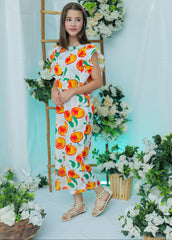 Suitsu Stitched Kids Collection-Peach Bloom Ruffle Jumpsuit