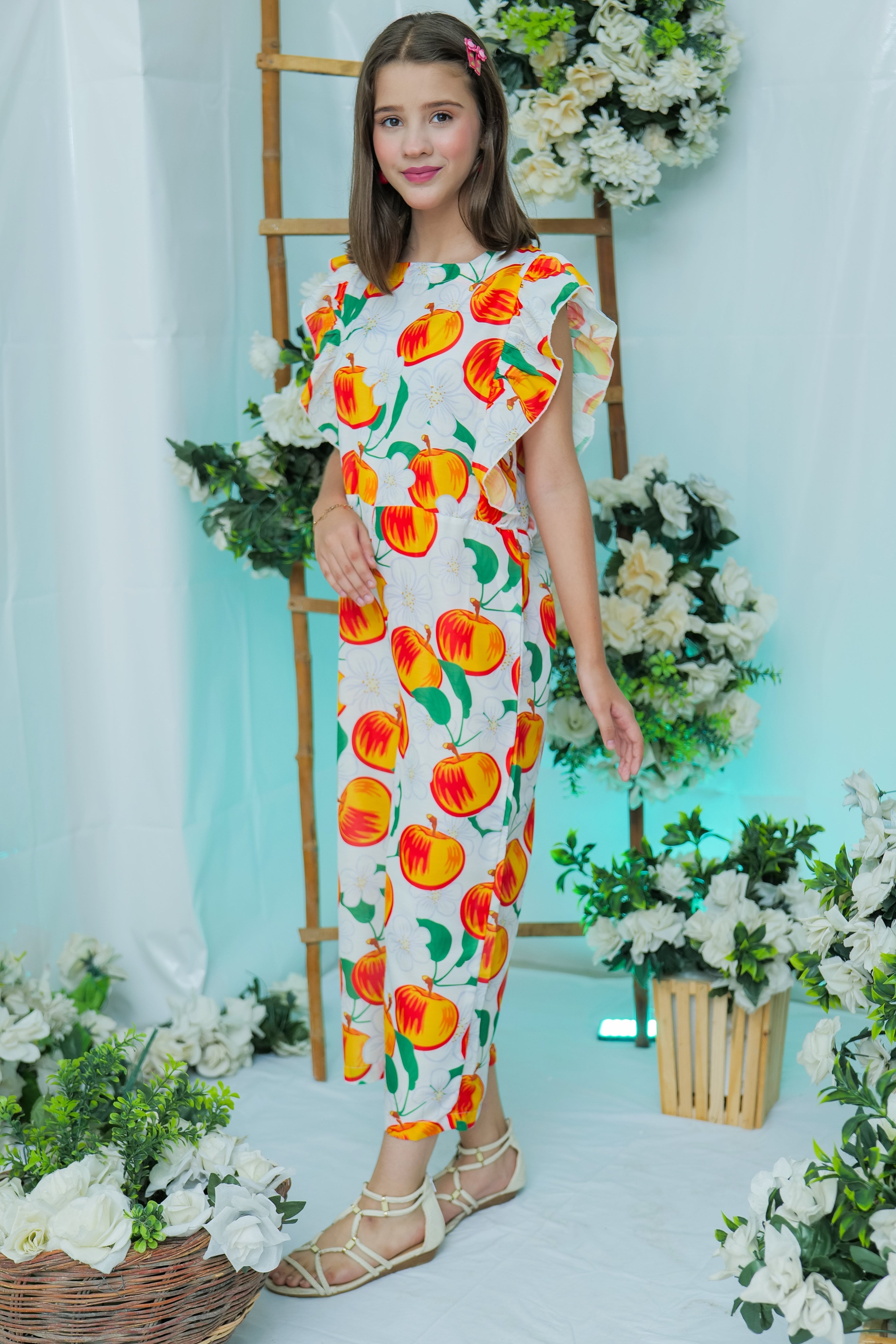 Suitsu Stitched Kids Collection-Peach Bloom Ruffle Jumpsuit