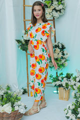 Suitsu Stitched Kids Collection-Peach Bloom Ruffle Jumpsuit