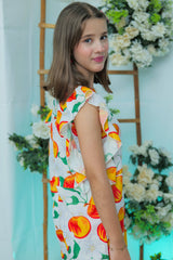 Suitsu Stitched Kids Collection-Peach Bloom Ruffle Jumpsuit