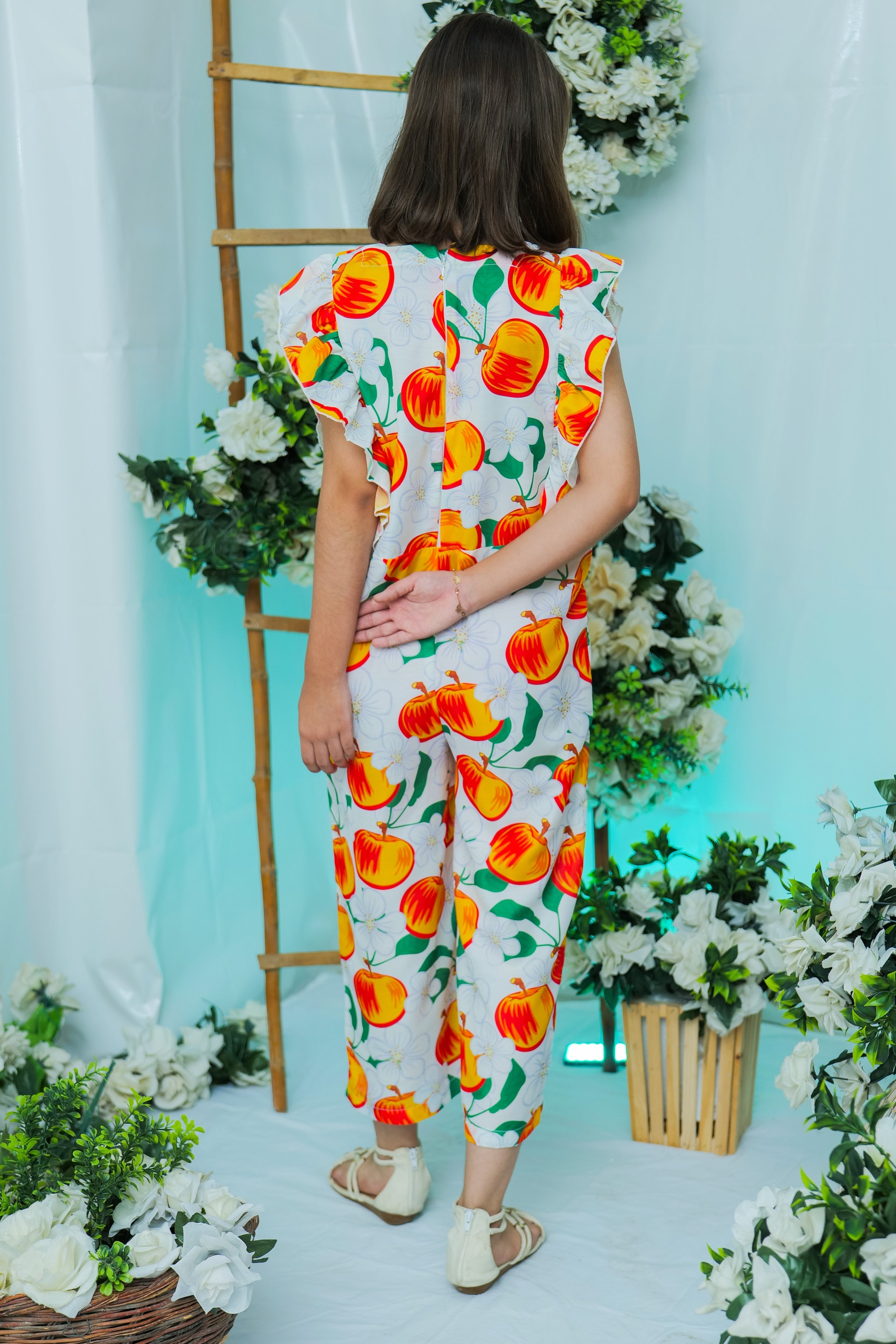 Suitsu Stitched Kids Collection-Peach Bloom Ruffle Jumpsuit