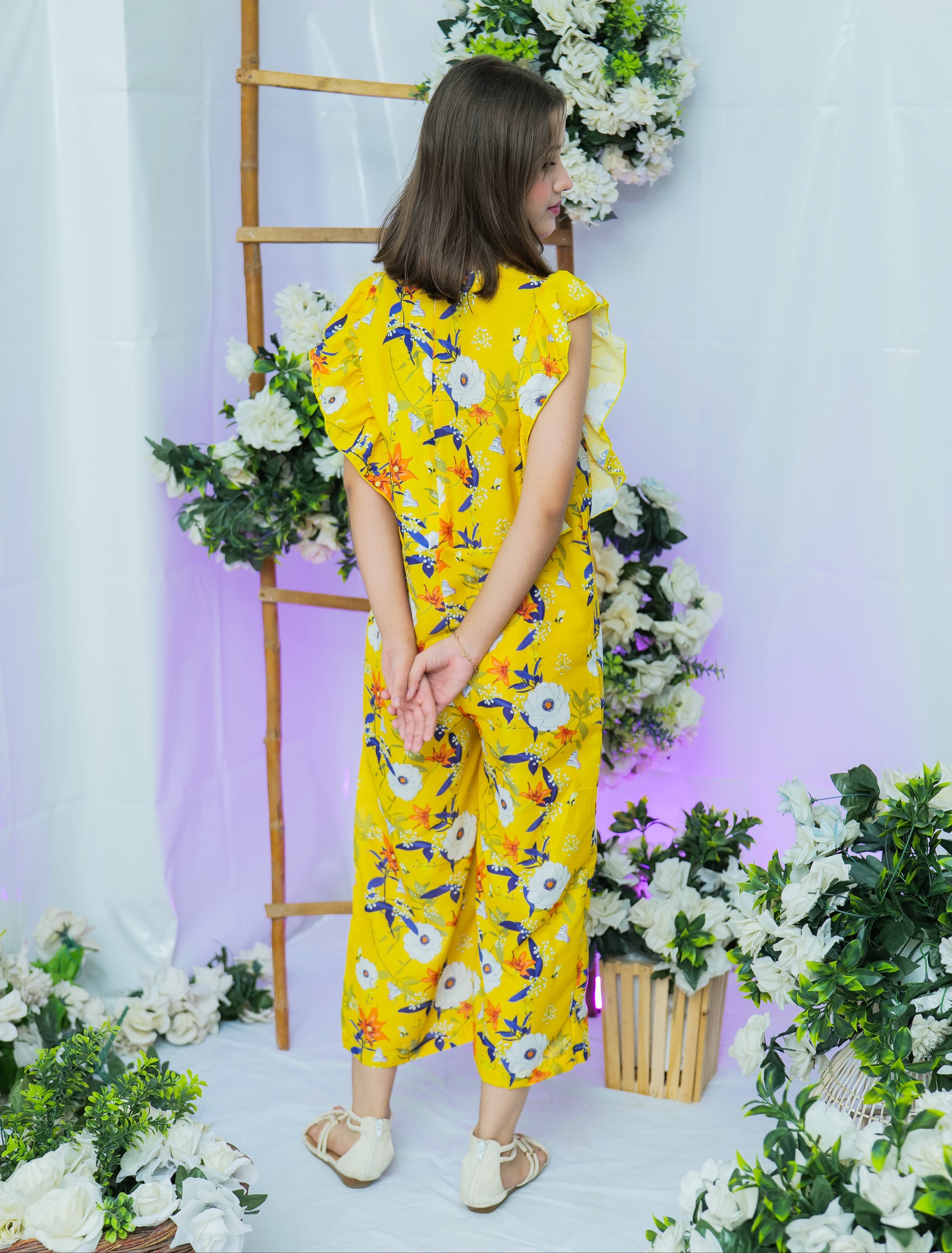 Suitsu Stitched Kids Collection-Tropicle Ruffle Jumpsuit