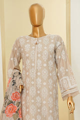 Traditional Vibes By HZ Stitched 3 Piece Solid Emb Chikankari Suit-PWC-102-Beige